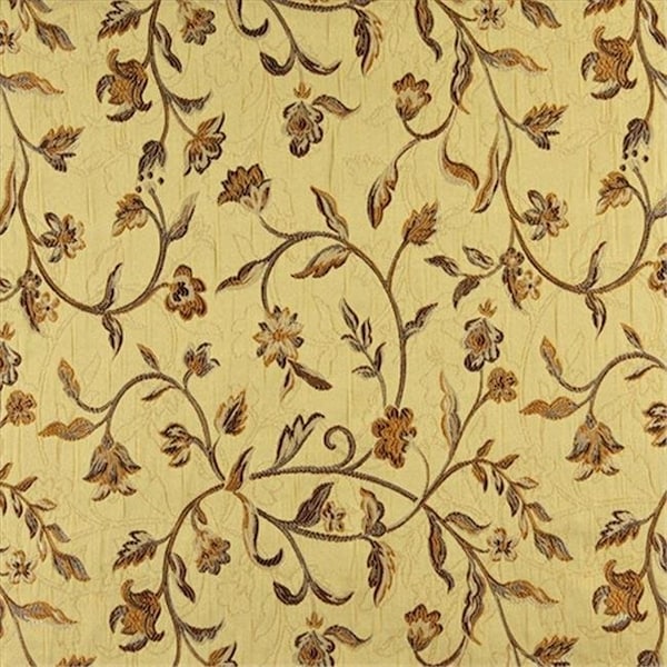 Designer Fabrics K0011H 54 in. Wide Gold; Brown And Ivory Embroidered; Floral Brocade; Upholstery And Window Treatments Fabric K0011H - main